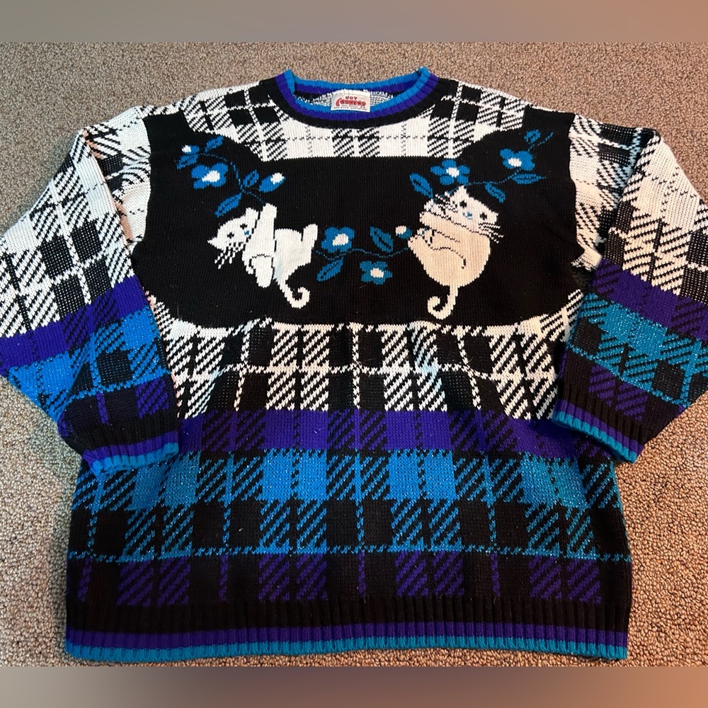 Vintage Black and Blue Cat Sweater